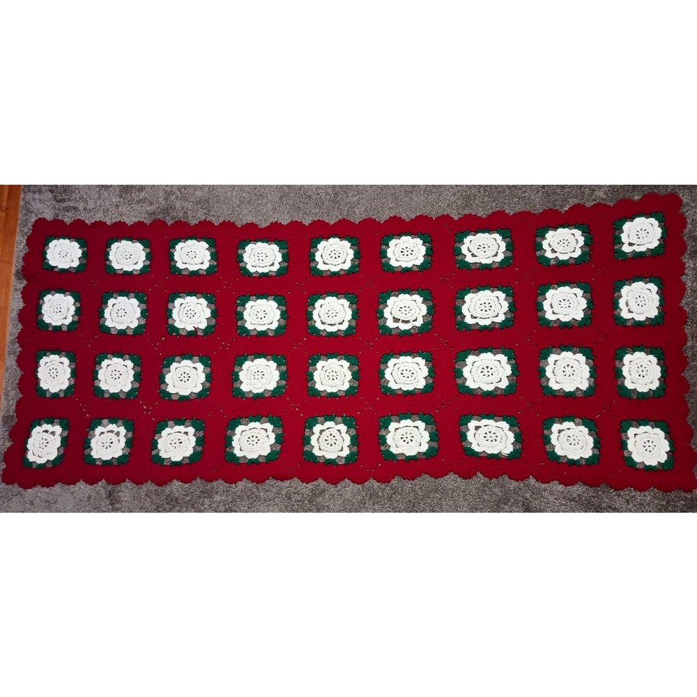 VTG Hand Made Crochet 3D Flower Afghan Throw Blanket 34"X78" Granny Square Roses - Picture 2 of 5